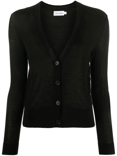 Calvin Klein Semi-sheer V-neck Cardigan In Black