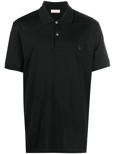 Alexander Mcqueen Skull-embroidered Polo Shirt In Black
