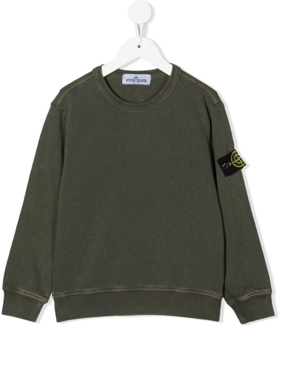Stone Island Kids' Compass Patch Sweatshirt In Green
