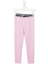 Off-white Kids Pink Logo Stretch-cotton Leggings In Pink
