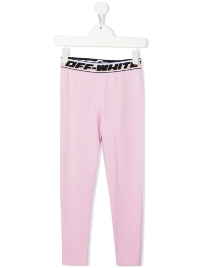 Off-white Kids' Logo棉质混纺紧身裤 In Rosa