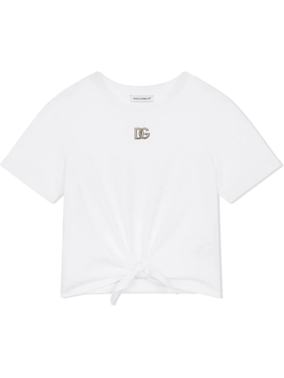 Dolce & Gabbana Kids' Dg Logo-plaque Cotton T-shirt In White