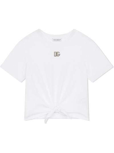 Dolce & Gabbana Kids' Girls White Cotton Rhinestone Logo T-shirt