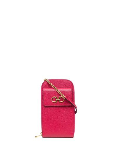 Ferragamo Gancini Textured-effect Phone Holder In Pink