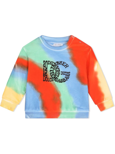 Dolce & Gabbana Babies' Kid's Logo Tie-dye Crewneck Sweater In Blue