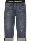 Dolce & Gabbana Logo-waistband Straight-leg Jeans In Blue