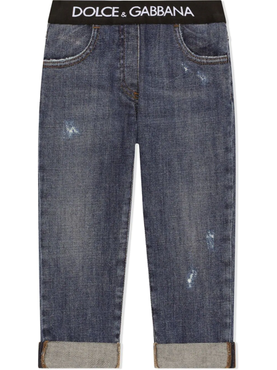Dolce & Gabbana Kids' Logo-waistband Straight-leg Jeans In Blue
