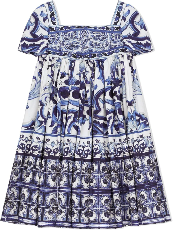 Dolce amp; Gabbana Kids ABITO MIDI IN POPELINE STAMPA MAIOLICA - Red