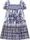 Dolce & Gabbana Girl Dress With Majolica Print In Blue