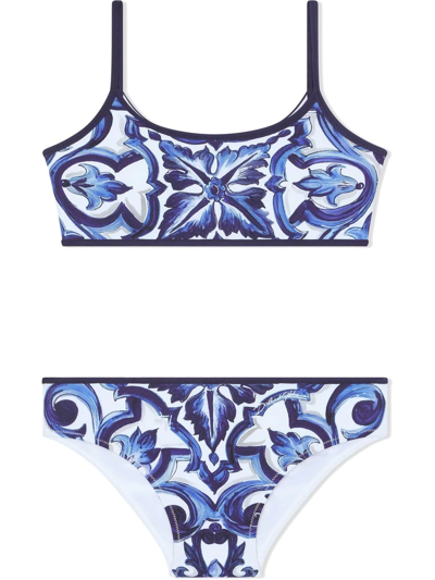 Dolce & Gabbana Kids' Majolica-print Bikini In Blue