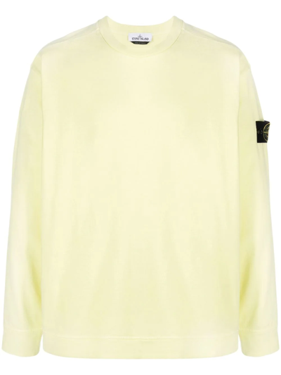 Stone Island Compass-patch Cotton Sweatshirt In Yellow