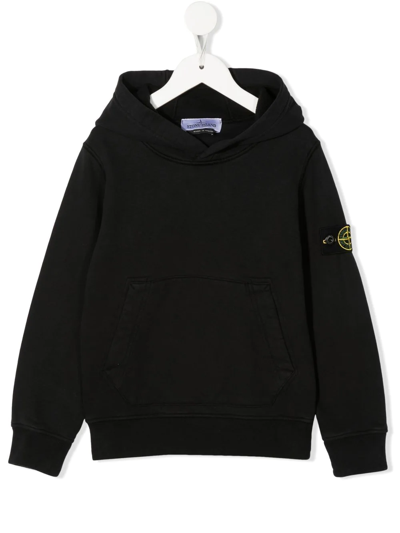 Stone Island Junior Kids' Compass-logo Hoodie In Black