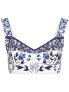 Dolce & Gabbana Majolica-print Charmeuse Top In Blue