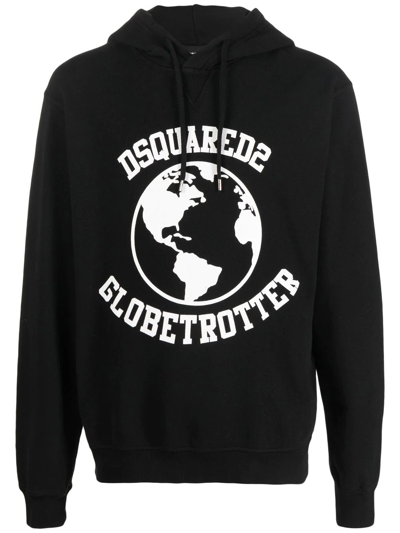 Dsquared2 Globetrotter Logo-print Hoodie In Black