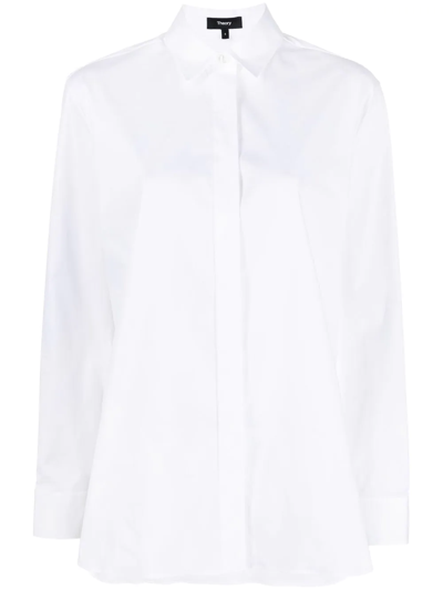 Theory Long-sleeve Button-up Shirt In White