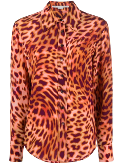 Stella Mccartney Leopard-print Silk Crepe De Chine Shirt In Orange