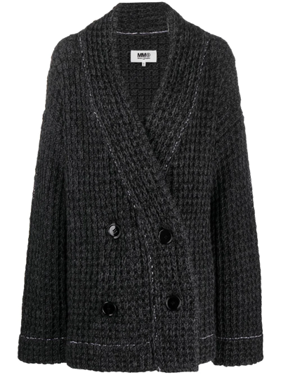 Mm6 Maison Margiela Waffle-knit Double-breasted Cardigan In 900 Black