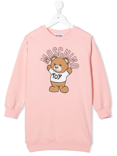 Moschino Kids' Toy Bear Print Stretch-cotton Dress 4-14 Years In Pink