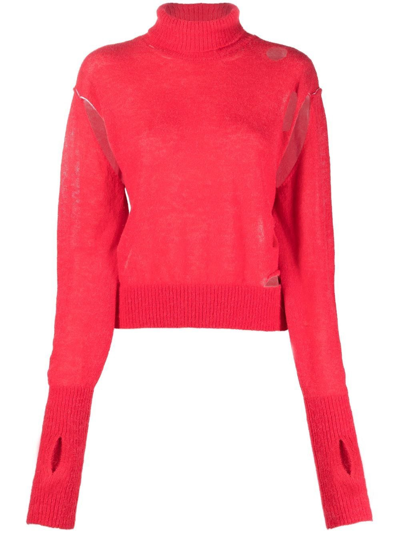 Mm6 Maison Margiela Half Glove Sleeves Turtle-neck Jumper In Red