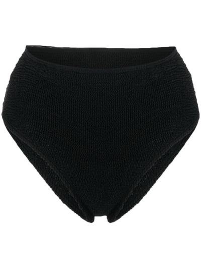 Bondeye Crinkled High-waisted Bikini Bottoms In Black