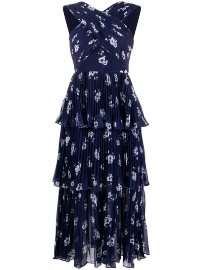 Self-portrait Pansy Print Chiffon Crossover Midi Dress Multi In Color