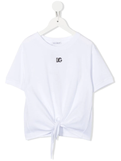 Dolce & Gabbana Kids' Logo-plaque Cotton T-shirt In White
