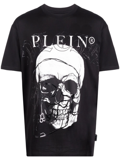 Philipp Plein Skull Print Cotton T-shirt In Schwarz