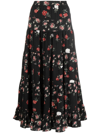 See By Chloé Juliette Tiered Floral-print Recycled Crepe De Chine Midi Skirt In Black