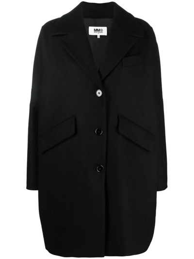 Mm6 Maison Margiela Black Coccon Single-breasted Coat In Nero