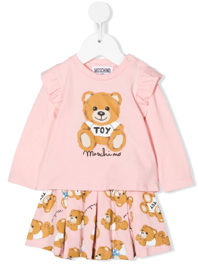 Moschino Babies' Teddy Bear-print Skirt Set In Pink