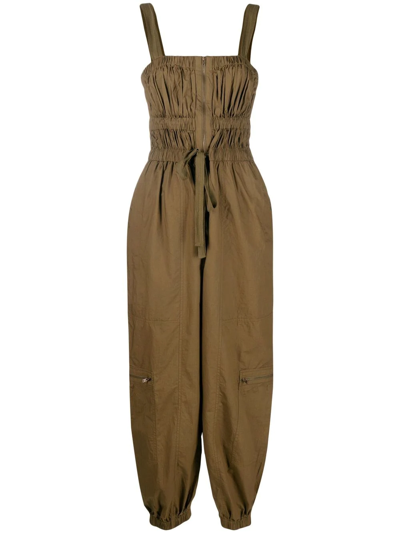 Ulla Johnson Katrien Shirred Zip-up Cotton Jumpsuit In Olive/army