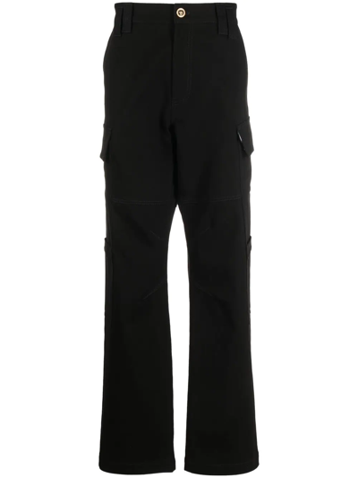 Versace Pantalone Cargo In Denim Di Cotone In Black