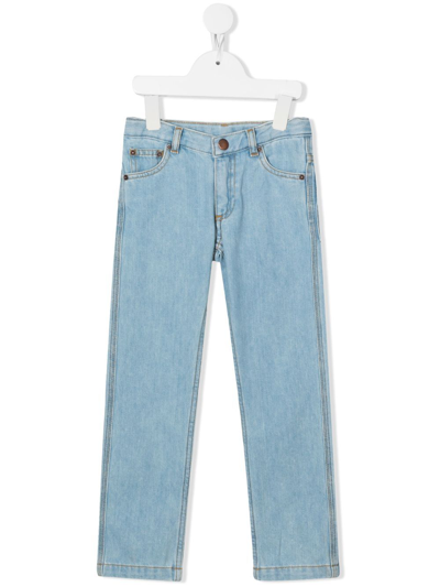 Bonpoint Kids' Logo-patch Straight-leg Jeans In Blue