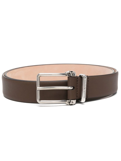 Alexander Mcqueen Front-fastening Leather Belt In Brown