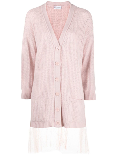 Red Valentino Point D'esprit-tulle Longline Cardigan In Pink
