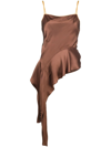 Helmut Lang Asymmetric Draped Satin Top In Brown