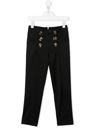 Balmain Teen Button-embellished Skinny Trousers In Black