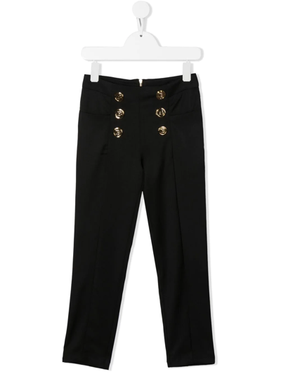 Balmain Kids' Logo压纹牛仔裤 In Black