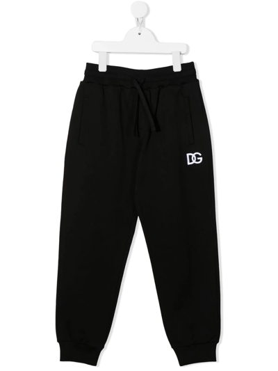 Dolce & Gabbana Kids' Embroidered Logo Track Trousers In Black