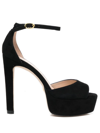 Stuart Weitzman Women's Discoplatform Suede Ankle Loop Sandals In Black