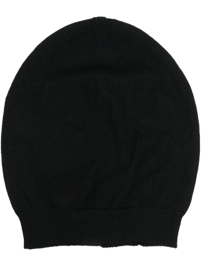 Rick Owens Brand-tab Ribbed-brim Cashmere Beanie In Black