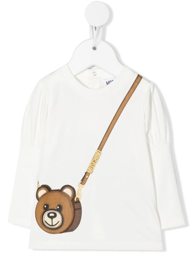 Moschino Babies' Teddy-bear-print Long-sleeve T-shirt In White