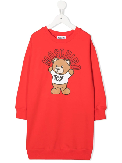 Moschino Kids' Teddy Bear-print Sweatshirt Dress In Red