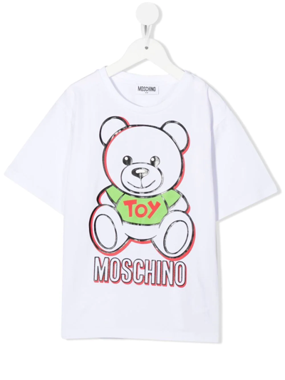 Moschino Kids' Teddy-print Long-sleeve T-shirt In White
