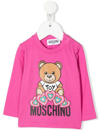 Moschino Babies' Long-sleeve Logo-print T-shirt In Pink