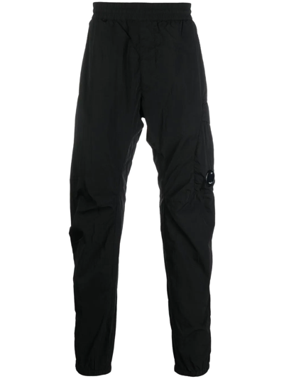 C.p. Company Logo Plaque Ruched Cargo Trousers In Black