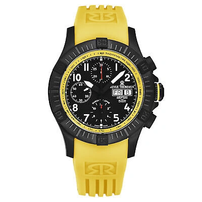 Pre-owned Revue Thommen Mens Air Speed Black Dial Yellow Strap Automatic Watch 16071.6778