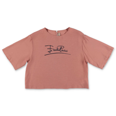 Emilio Pucci Kids'  T-shirt Cropped Rosa In Viscosa In Pink