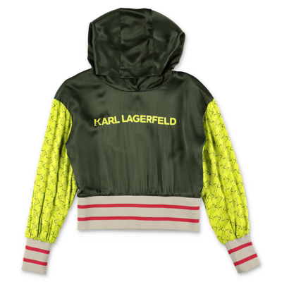 Karl Lagerfeld Felpa Cropped Verde Scuro In Viscosa Con Cappuccio | ModeSens