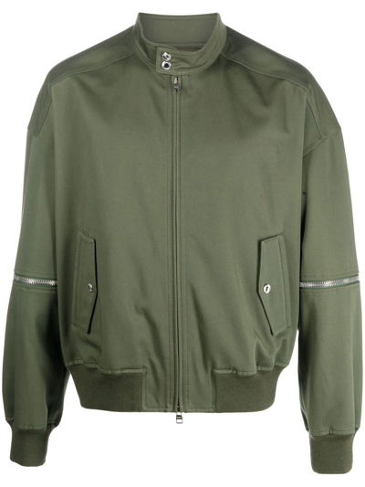 Alexander Mcqueen Ribbed-detail Zipped Bomber Jacket In Green